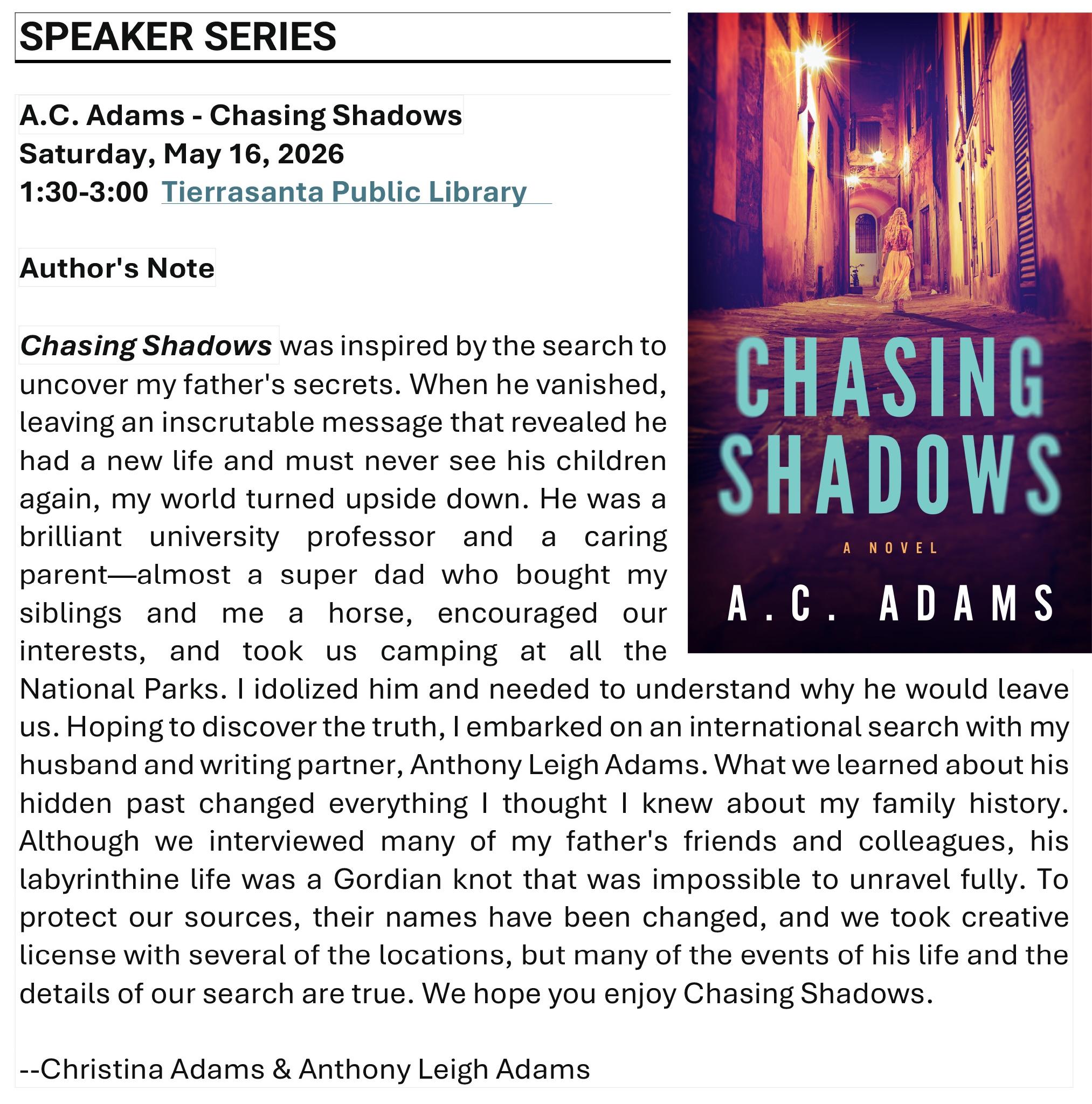 Chasing Shadows Talk at Tierrasanta Public Library